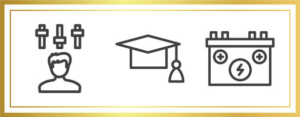 Poster - it & components outline icons set. linear icons sheet included producer, graduation cap, power source vector.