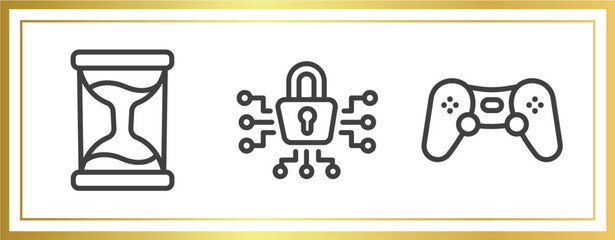 Poster - computer applications outline icons set. linear icons sheet included sand timer, cyber security, computer game vector.