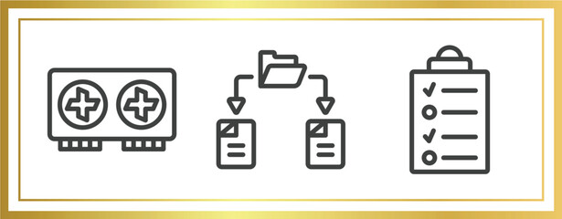 Poster - data organization outline icons set. linear icons sheet included graphics card, file sharing, data list vector.