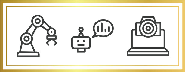 Poster - computer and files outline icons set. linear icons sheet included mechanical arm, prediction, cam vector.