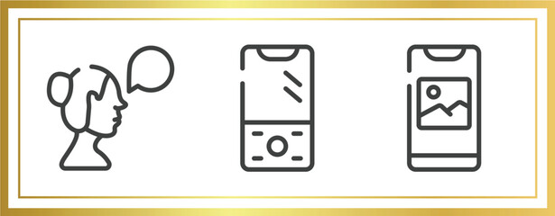 Poster - smartphones outline icons set. linear icons sheet included woman talking, vintage phone, photo on phone screen vector.