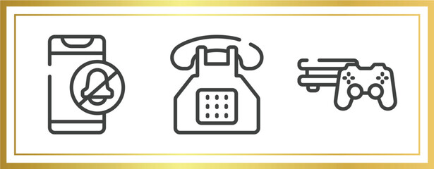 Poster - smart devices outline icons set. linear icons sheet included phone alarm off, push buttons phone, video game console ps4 vector.