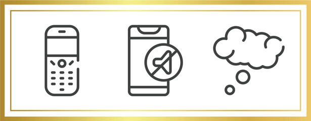 Poster - bubble icons outline icons set. linear icons sheet included old phone speaker, phone in silence, thinking bubble vector.