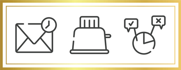 Poster - discussion outline icons set. linear icons sheet included drafts, toaster, polling vector.