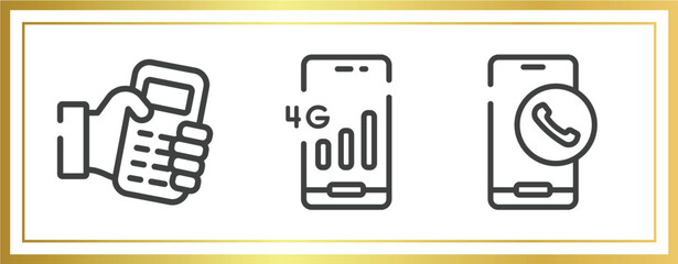 Poster - mobile phones outline icons set. linear icons sheet included hand holding a cellphone, 4g phone connection, call by mobile phone vector.