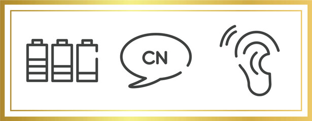 Poster - communition outline icons set. linear icons sheet included battery level, chinese language, hear vector.