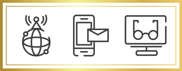 Poster - responsive design outline icons set. linear icons sheet included world wide internet, smartphone with email, reading mode vector.