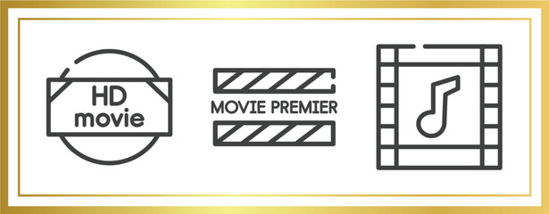 Aufkleber - cinema outline icons set. linear icons sheet included hd movie, premiere, soundtrack vector.
