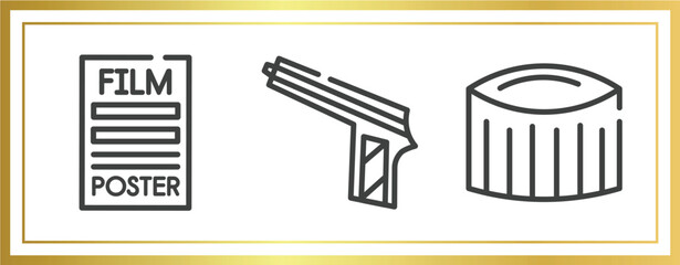 Poster - cinema outline icons set. linear icons sheet included film poster, hitman, zoetrope vector.