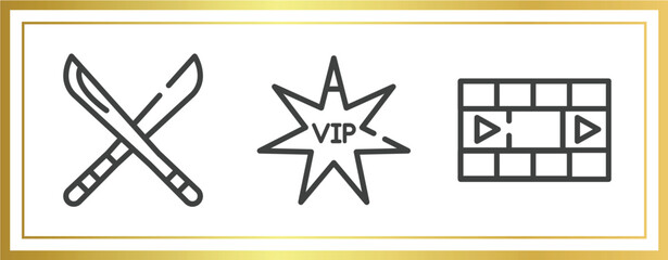 Poster - cinema outline icons set. linear icons sheet included hete, vip person, photograms vector.