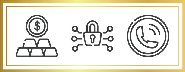 Poster - strategy and management outline icons set. linear icons sheet included gold price, cryptography, calling vector.