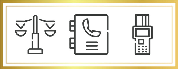 Poster - business financial outline icons set. linear icons sheet included equality, phonebook, point of service vector.