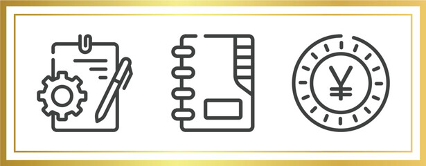 Poster - economy outline icons set. linear icons sheet included instructions, contact list, yen vector.