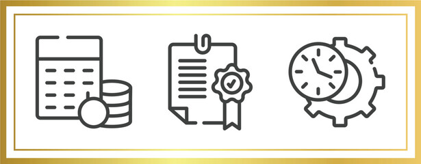 Poster - business outline icons set. linear icons sheet included budgeting, confirmation, time management vector.