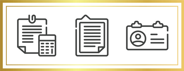 Poster - office outline icons set. linear icons sheet included estimate, explanation, identification card vector.