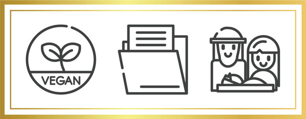 Poster - linear monuments outline icons set. linear icons sheet included vegetarian, file folder, holy family