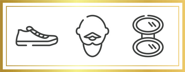 Poster - beauty outline icons set. linear icons sheet included pair of sneakers, bold man with moustache, pocket mirror vector.