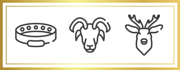 Wall Mural - fauna outline icons set. linear icons sheet included cat collar, male sheep head, deer head vector.