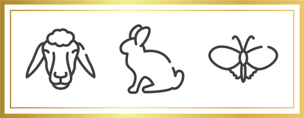 Aufkleber - poi nature outline icons set. linear icons sheet included sheep head, sitting rabbit, plain butterfly vector.
