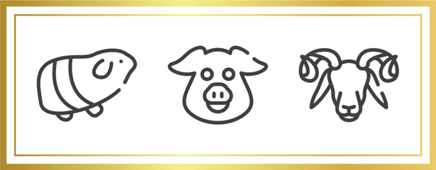 Poster - free animals outline icons set. linear icons sheet included guinea pig heag, pig head, ram vector.