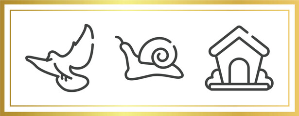 Poster - woof woof outline icons set. linear icons sheet included flying dove, null, dog kennel vector.