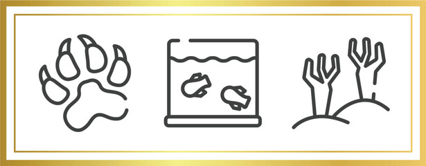 Poster - desert outline icons set. linear icons sheet included pawprints, aquarium, branches vector.