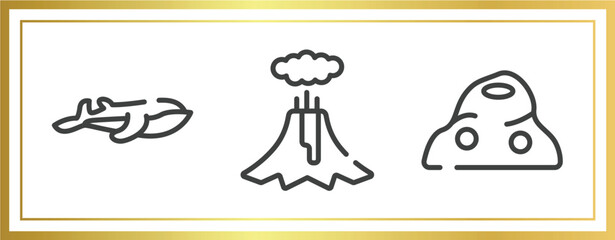 Poster - wildlife outline icons set. linear icons sheet included blue whale, volcano, anthill vector.