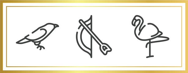 Poster - wildlife outline icons set. linear icons sheet included crow, bow and arrow, flamingo vector.