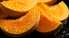 Top View Of Pile Of Fresh Cantaloupes With Water Spots, Healthy Food Background