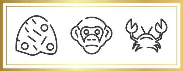 Poster - wildlife outline icons set. linear icons sheet included anthill, chimpanzee, crab vector.