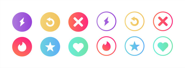 Poster - Interface social media. Star, heart, crossed and others. Line art style. Popular social network for dating. Vector illustration 10 eps.