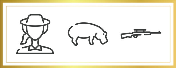 Poster - africa outline icons set. linear icons sheet included biologist, hippo, rifle vector.