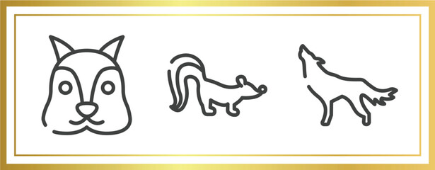 Poster - wildlife outline icons set. linear icons sheet included squirrel, skunk, wolf vector.
