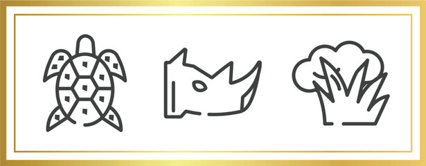 Poster - nature outline icons set. linear icons sheet included turtle, rhinoceros, bush vector.