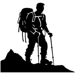 Wall Mural - man hiking mountain with stick