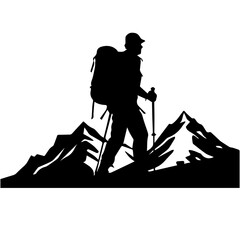 Wall Mural - man hiking mountain with stick