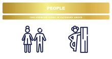 Two Premium Icons From People Collection. Outline Icons Set Included Parents Thin Line, Man Leaning Against The Wall Thin Line Vector.