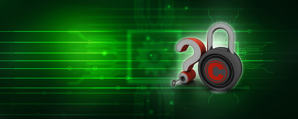 Poster - 3d rendering question mark with copyright lock