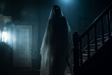 Fototapeta  - A scary ghost in an old house. A terrible mythical creature. Scary stories concept