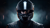 Fototapeta  - F1 Ace: Portrait of a Formula One Pilot Sporting a Helmet, True Essence of an F1 Driver.