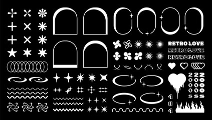 Poster - Retro shapes and frames, y2k graphic design elements, vector collection of 2000s graphic geometric forms, signs and symbols.