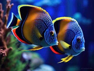 Wall Mural - Enchanting Angelfish Pair, tropical reef dwellers, vibrant colors, underwater harmony, made with Generative AI