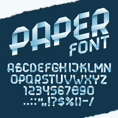 Poster - Paper font, 3d ribbon type, creative graphic typeface, origami english alphabet. Vector typography abc, letters and numbers made of folded white paper ribbons. Japanese origami craft alphabet font