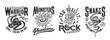 Viper, dragon and skeleton hand. Tattoo, t-shirt print, sport club mascot. Bikers or rock music band club symbol or vector emblem, team tshirt clothing custom design print with aggressive reptile eye