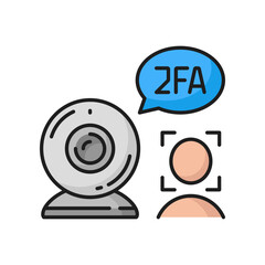 Leinwandbilder - 2FA two factor verification on camera, face check color icon. Vector secure password verification with two-factor authentication and face id scan