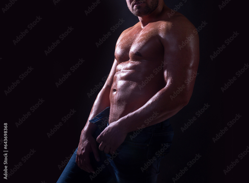 Muscular shirtless manked man model showing six pack abs. Gay sexy ...