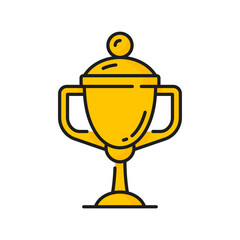 Wall Mural - Golden sport trophy cup isolated vector goblet or award in competition, golden prize line art icon. Vector triumph, pride honor symbol, cup with handles