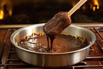 Sticker - a spatula stirring melted chocolate for the tempering process