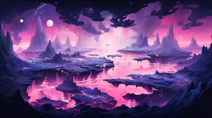 Wall Mural - Abstract islands floating in a magenta void