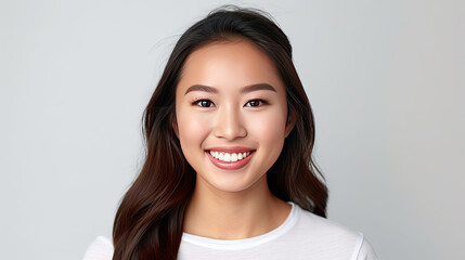 A beautiful young asian young woman smiling with clean teeth isolated on white background. Generative Ai